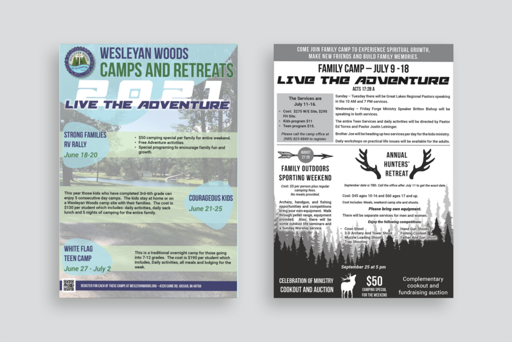 Flyer design for Wesleyan woods campground 2021